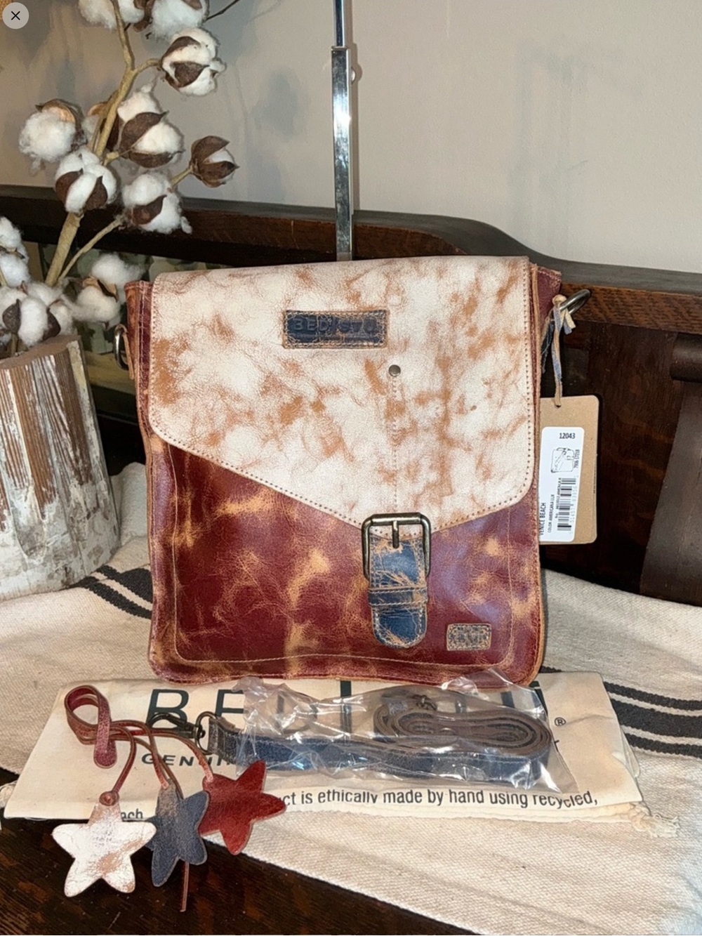 NWT Bed Stu Venice Beach Crossbody Bag Red White Blue Americana Lux MSRP $275